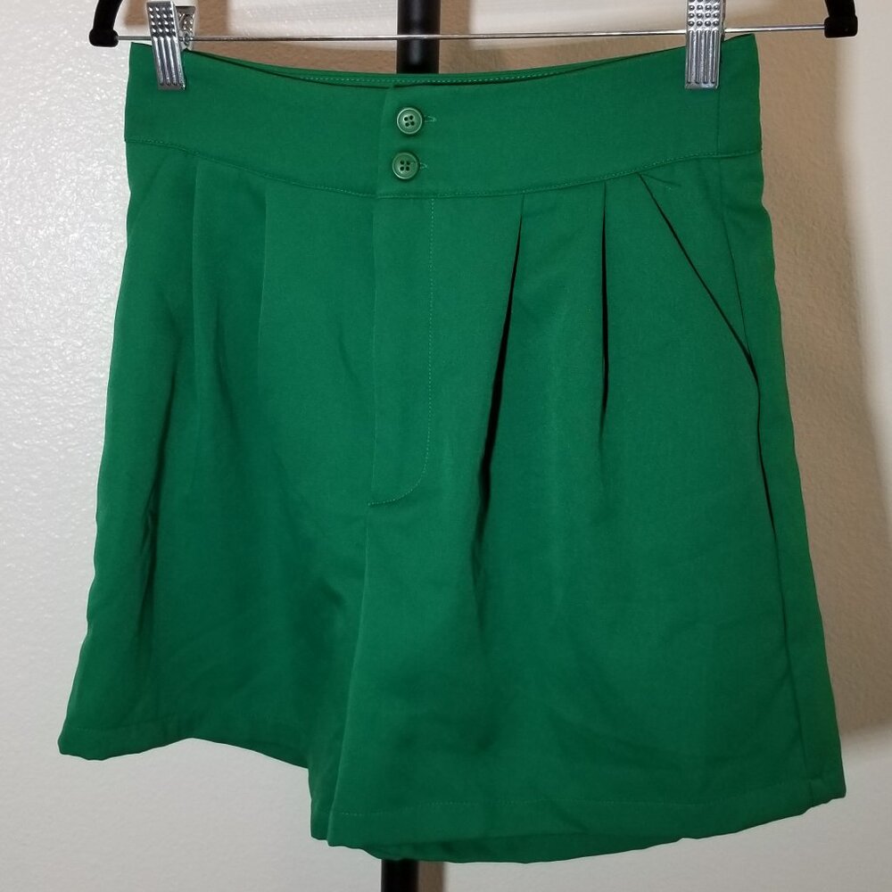 Shein Womens Sz 4 High Rise Pleated Short Green Retro Party Minimalist City